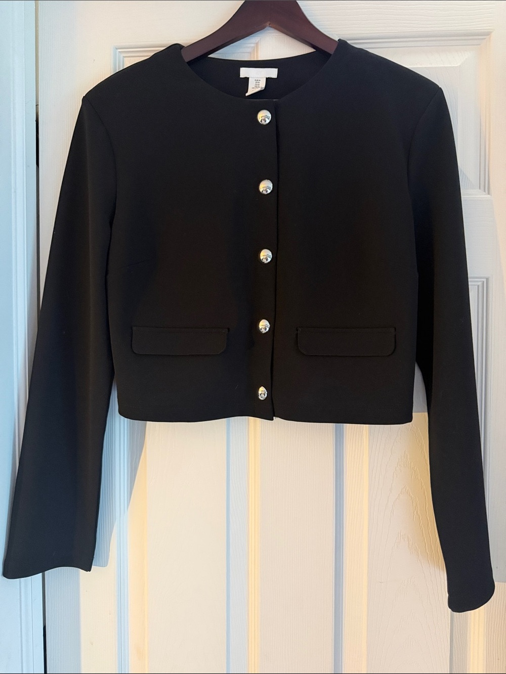 H&M Black Cropped Button-Front Jacket
